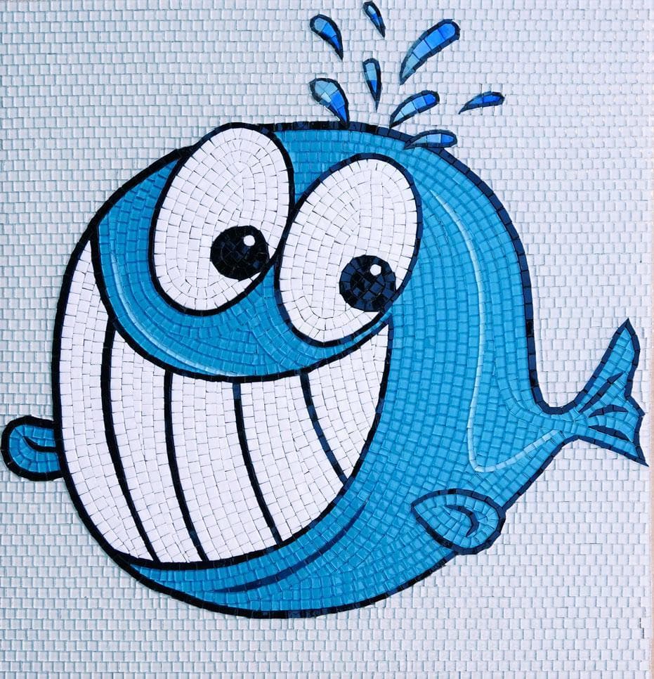 Smiling Whale - Glass Home Remodeling Mosaic Comic - Mesh Backing