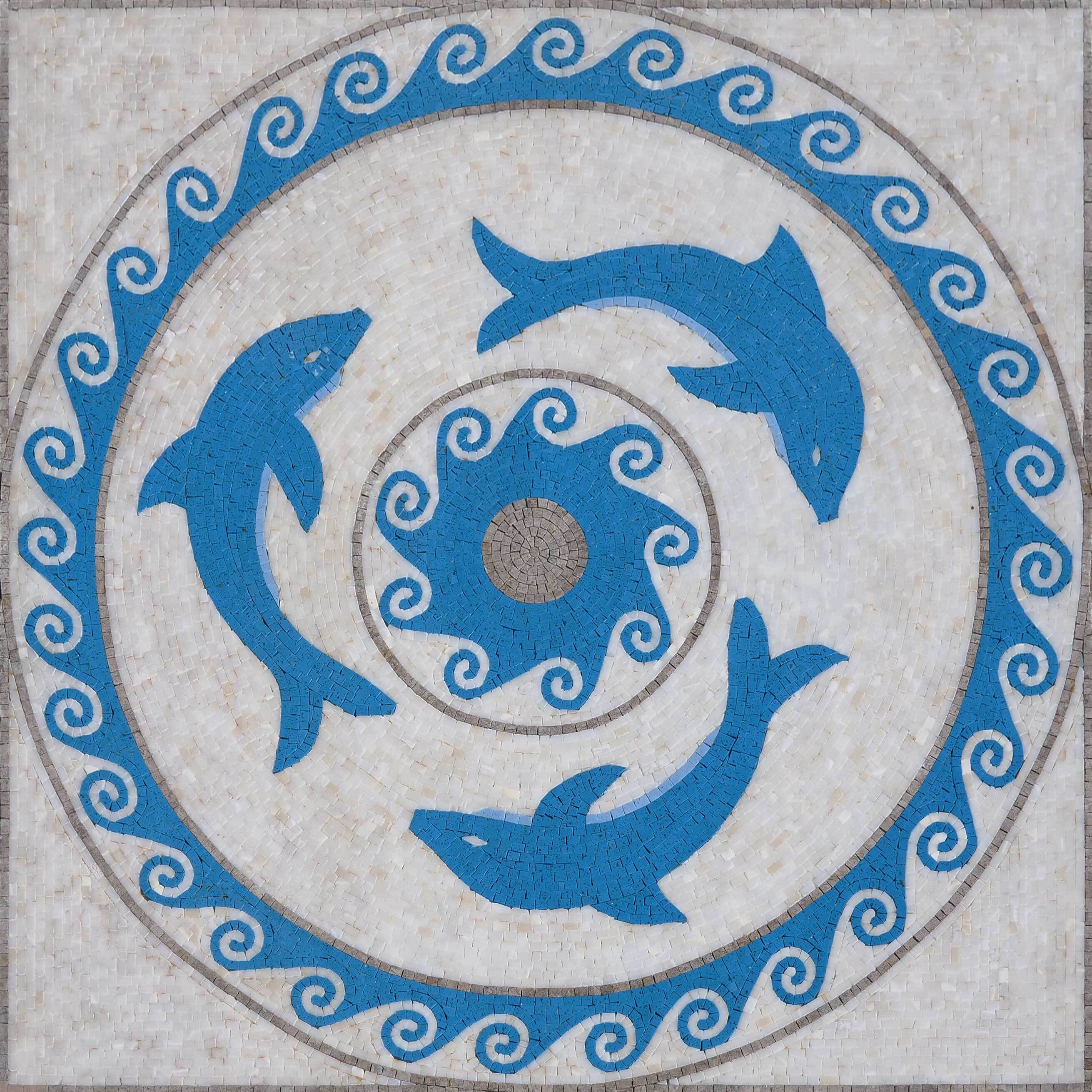 The Three Dolphins Artwork - Mosaic Reproduction - Mesh Backing