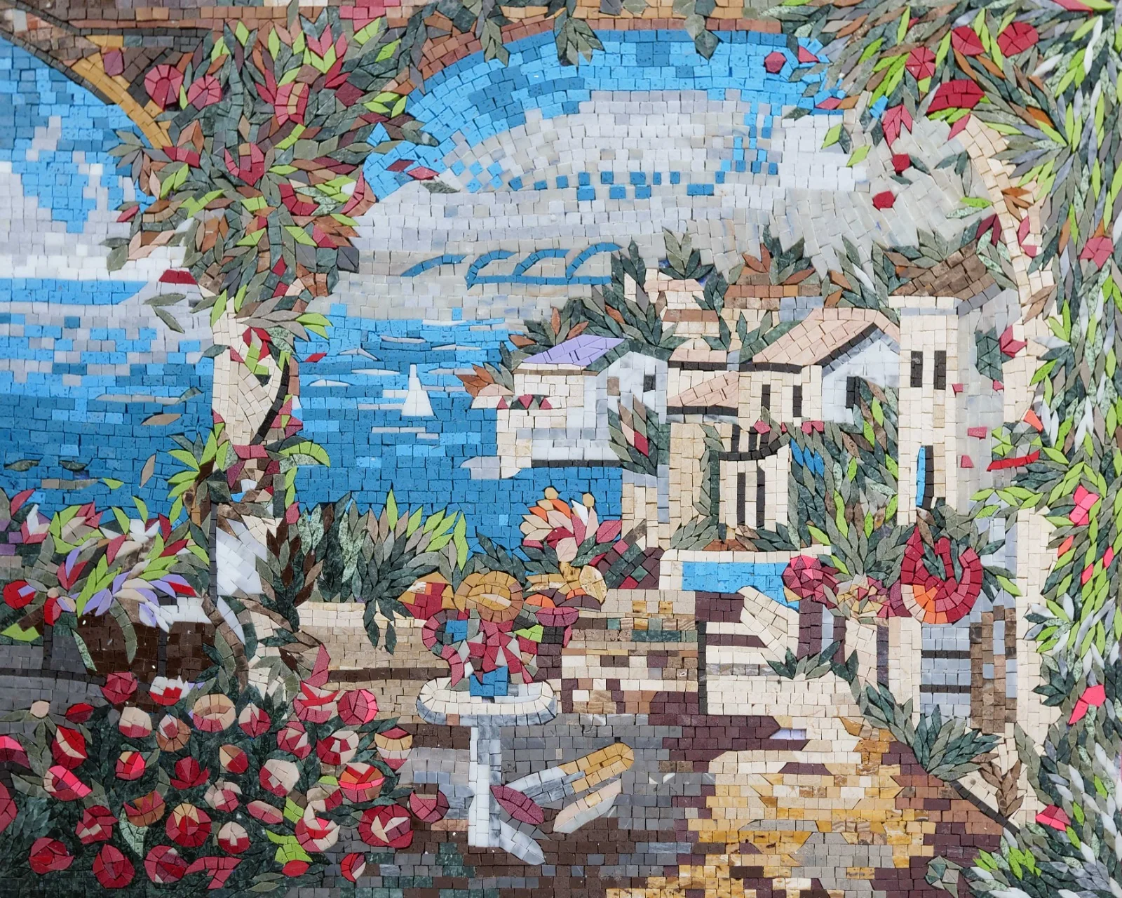 Tuscan Sea View Decorative Mural - Mosaic Kitchen Backsplash Luxury Handcrafted Art - Mesh Backing