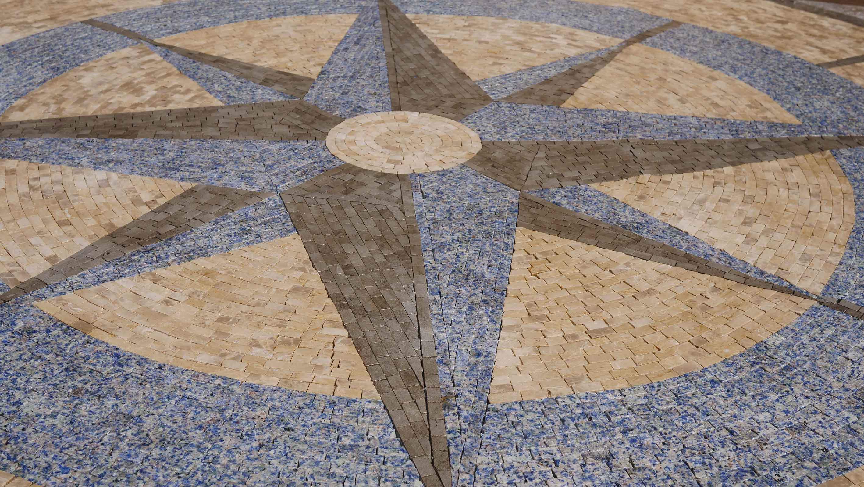 Geometric Star Pattern - Custom Made Mosaic Compass Medallion Luxury Handcrafted Natural Stone Art - Mesh Backing - Image 2