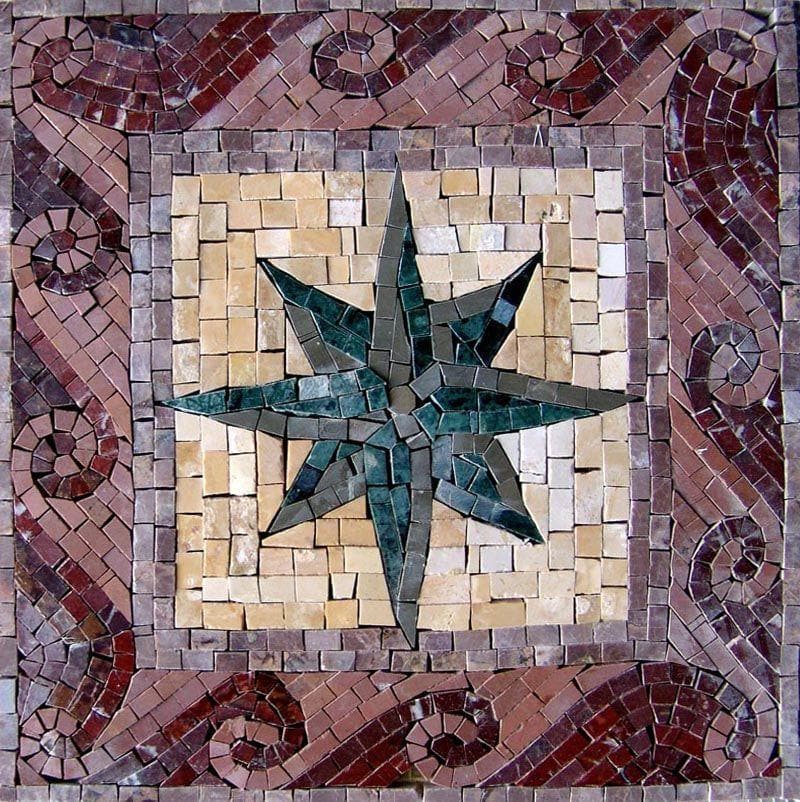 Star Pattern - Mosaic Backsplash Compass Art - Mesh Backing
