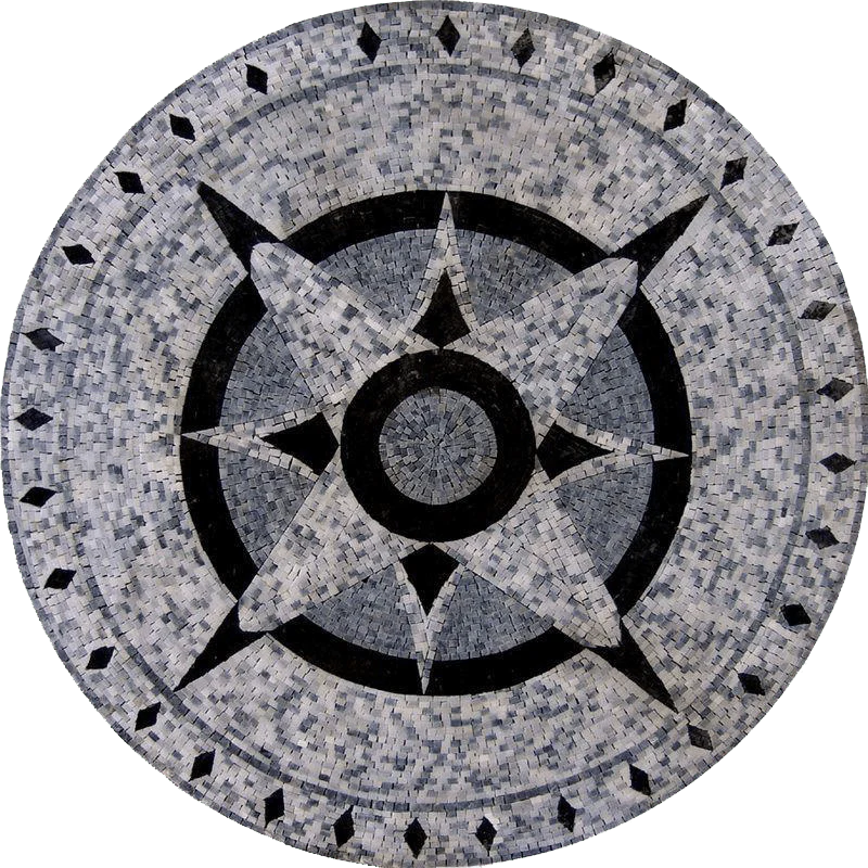 Compass Star Pattern - Bathroom Mosaic Art Artwork - Mesh Backing