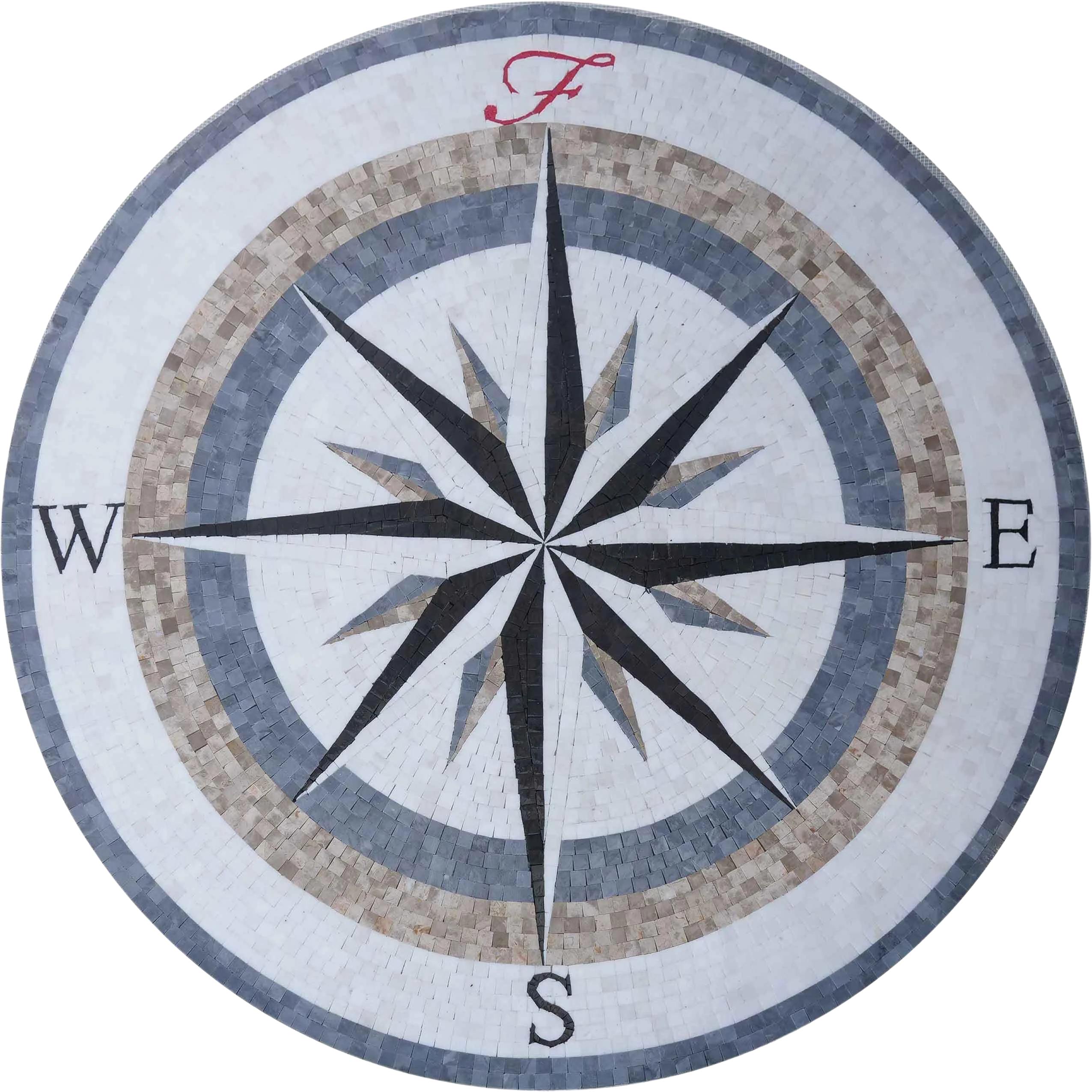 Compass Points Design - Marble Mosaic Tile Border Wall Art - Mesh Backing