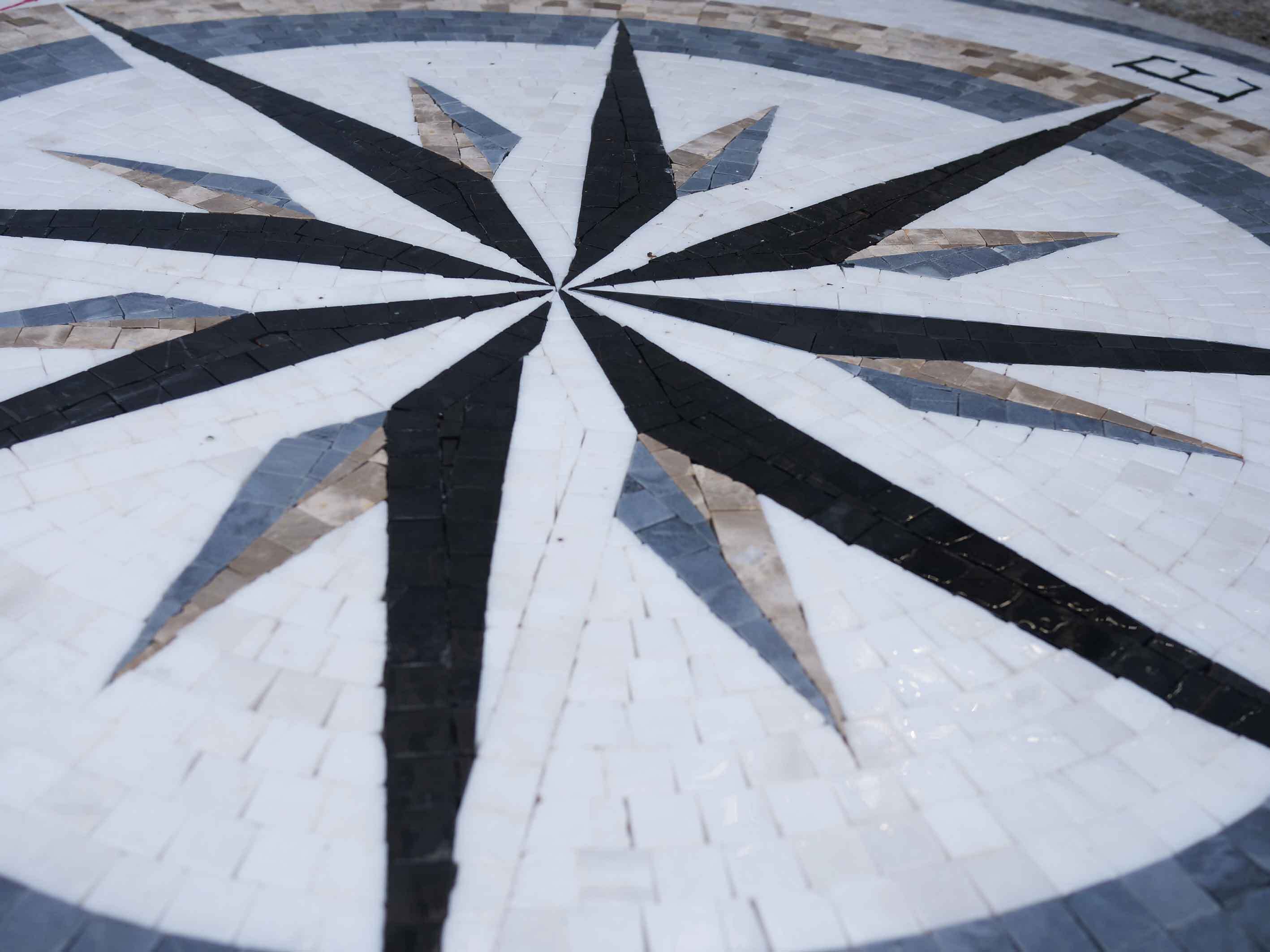 Compass Points Design - Marble Mosaic Tile Border Wall Art - Mesh Backing - Image 2