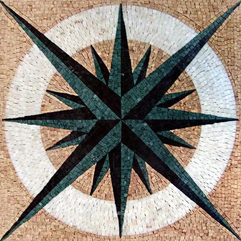 Doris - Marble Mosaic Star Compass Design Medallion - Mesh Backing