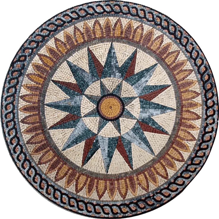 Star Pattern - Marble Mosaic Nautical Medallion - Mesh Backing