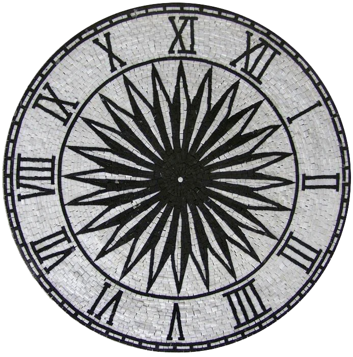 Numerals Roman Starburst - Marble Mosaic - Mesh Backing