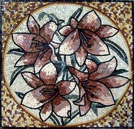 Floral Arrangement - Marble Mosaic Accent Flower Art Foxglove - Mesh Backing