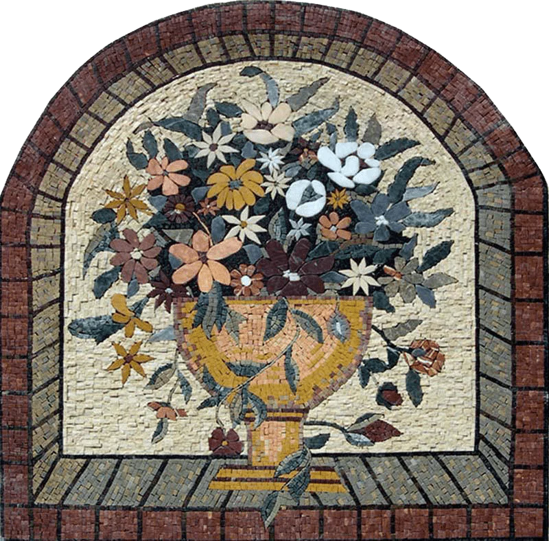 Floral Vase - Marble Mosaic Arched Mosaics - Mesh Backing