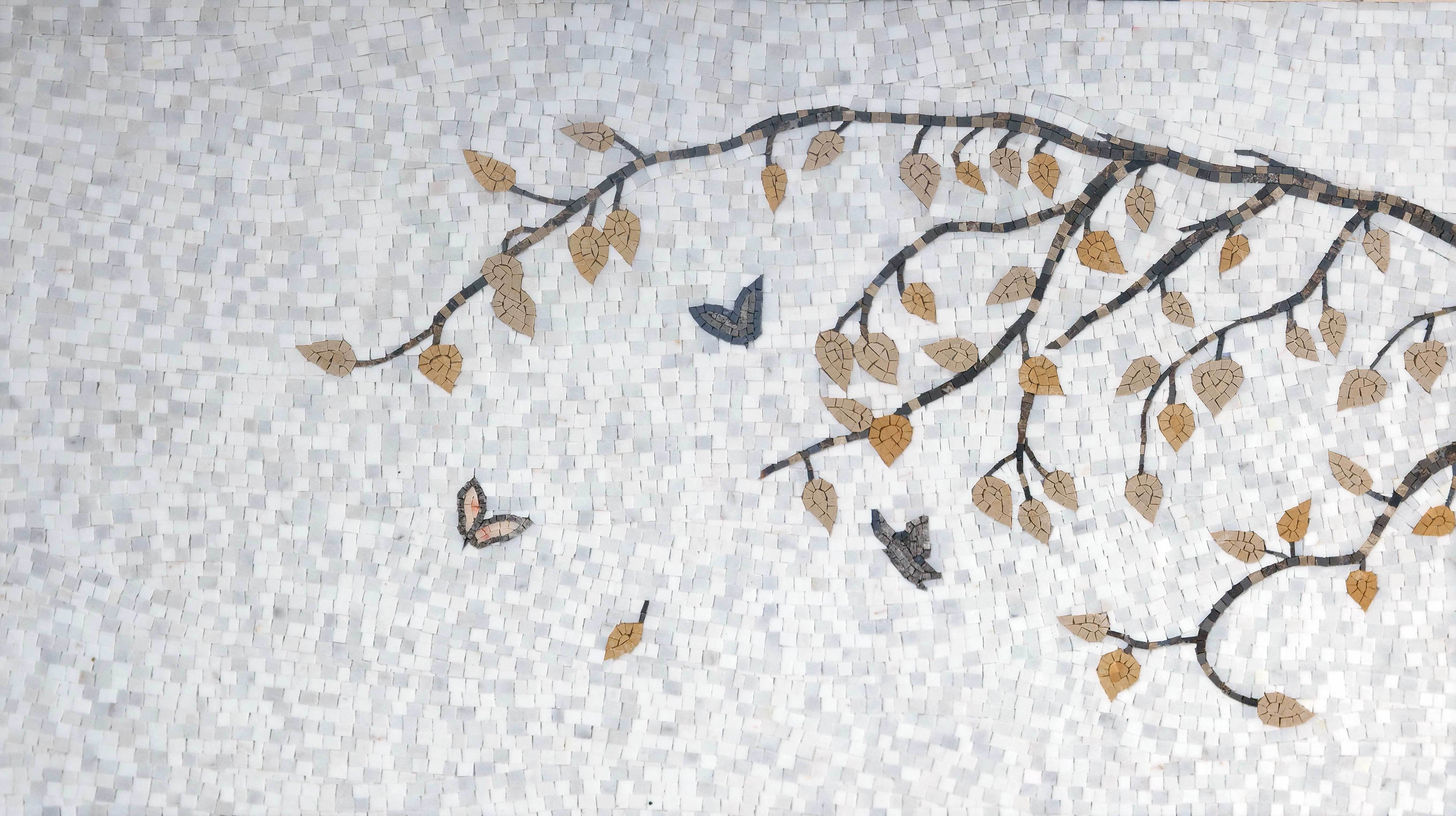 Pattern Branch Natural Stone Floral Tile - Home Improvement Mosaic Autumn - Mesh Backing