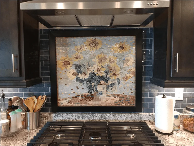 Claude Monet Sunflowers - Marble Mosaic Reproduction Art Still Life Floral - Mesh Backing - Image 3