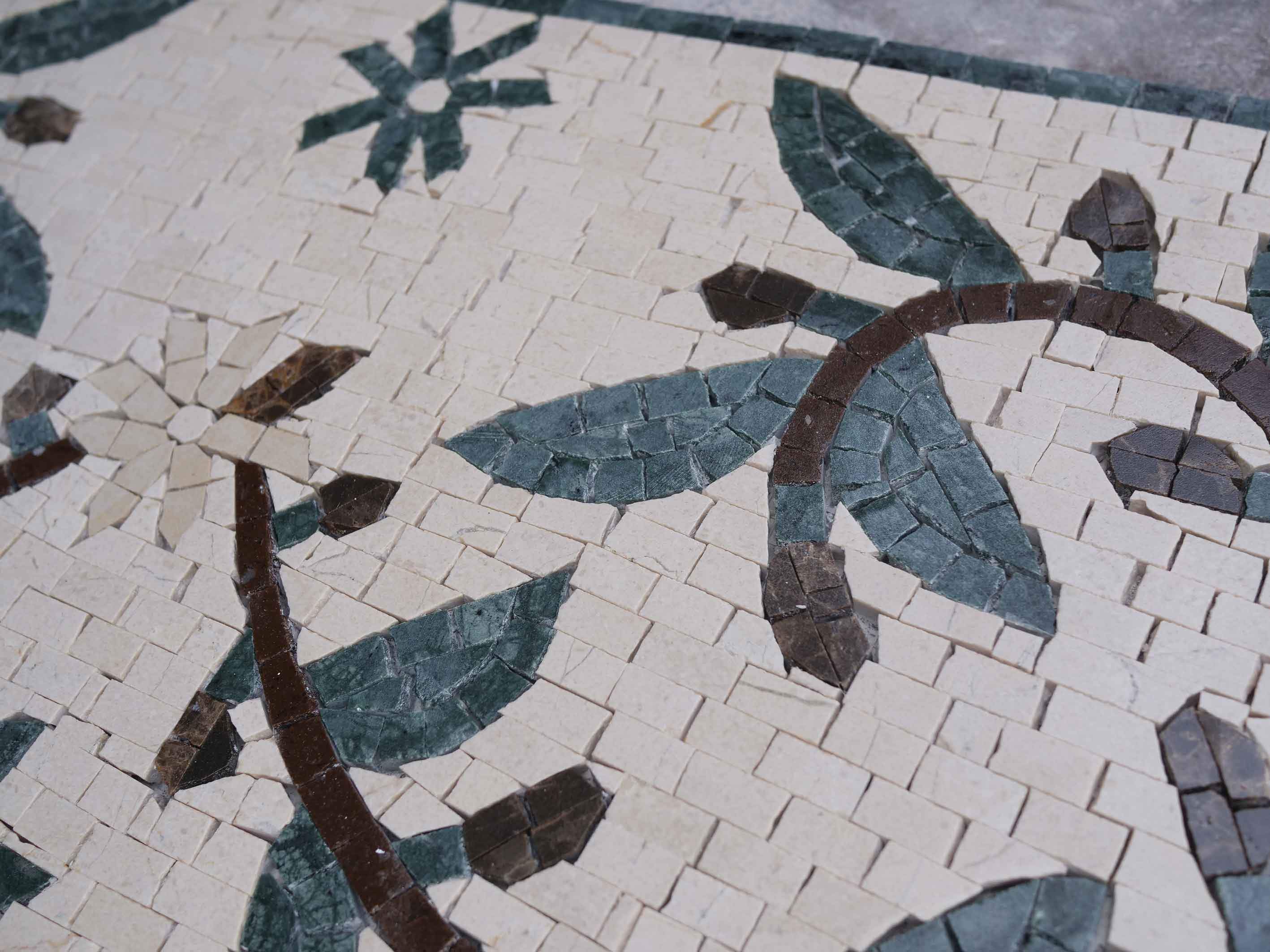 Ornate Vine Pattern - Marble Our Lady Of Guadalupe Mosaic Floral Design - Mesh Backing - Image 2