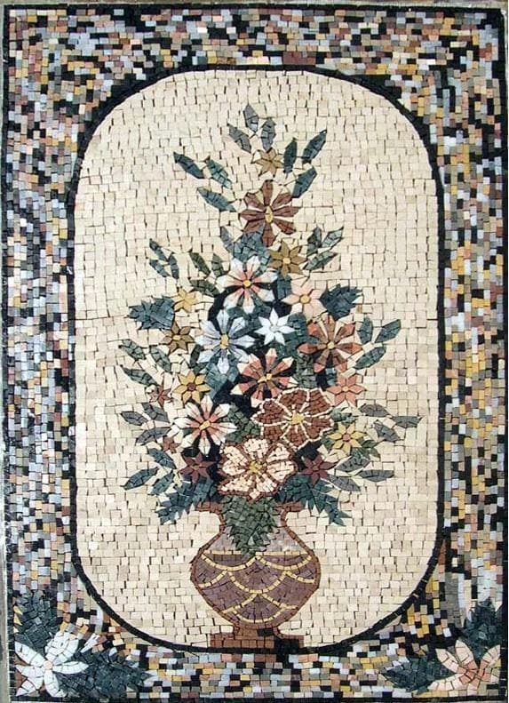 Enchanting Flower Vase - Marble Mosaic Art - Mesh Backing