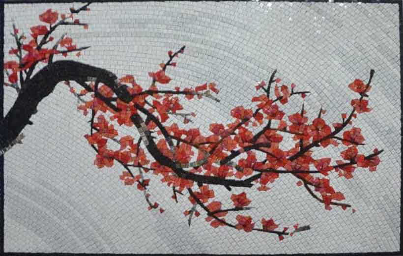 Ornate Branch - Glass Custom Mosaic Art - Mesh Backing