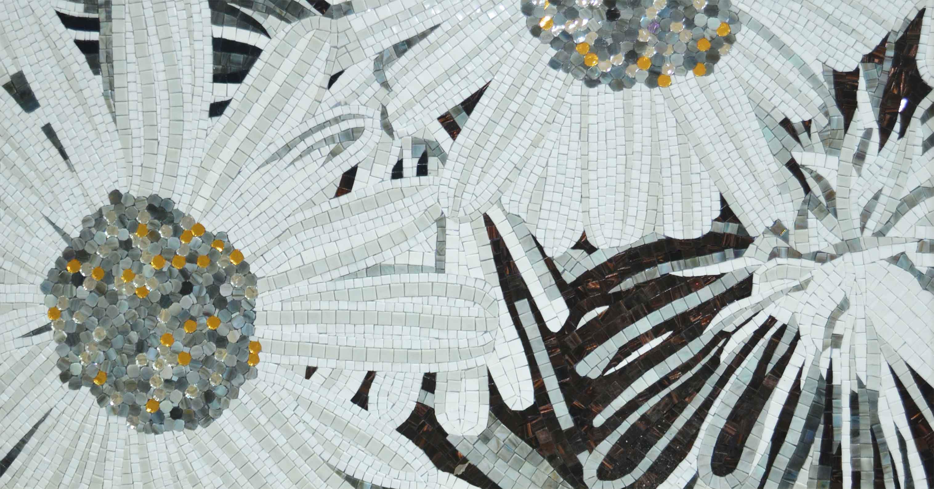Geometric Bloom - Glass Backsplash Mosaic Tile Designs Art - Mesh Backing