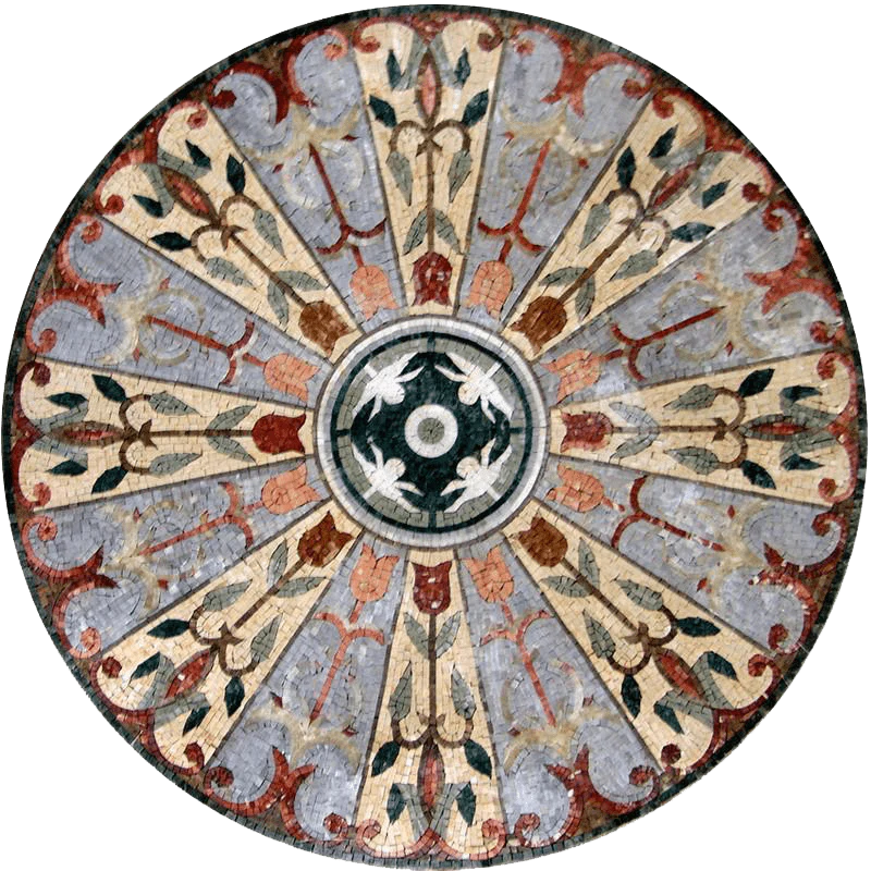 Floral Starburst - Marble Mosaic Medallion Art - Mesh Backing