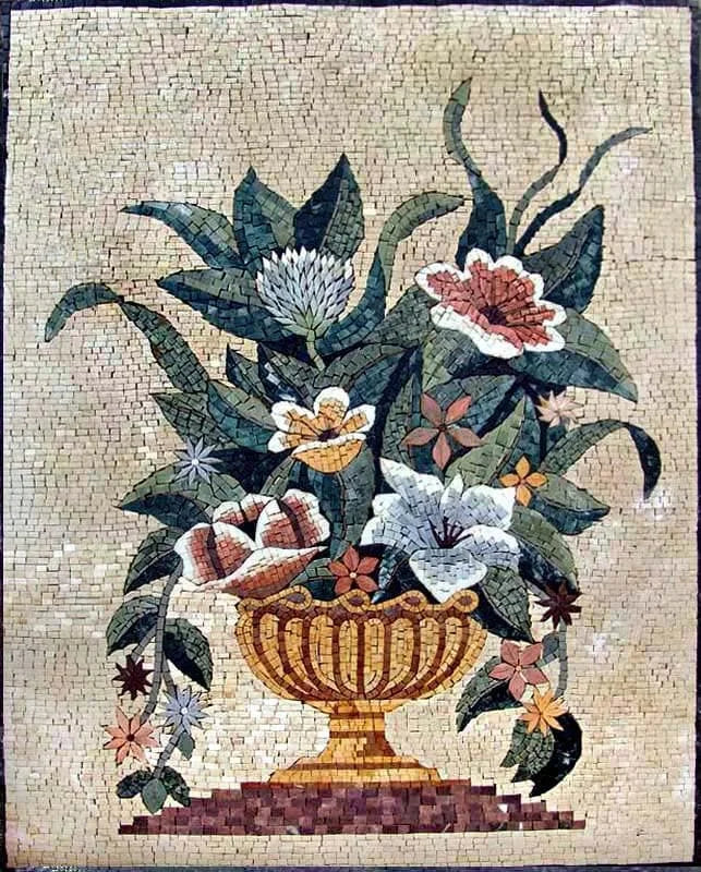 Floral Still Life - Marble Mosaic Art Flower Vase - Mesh Backing