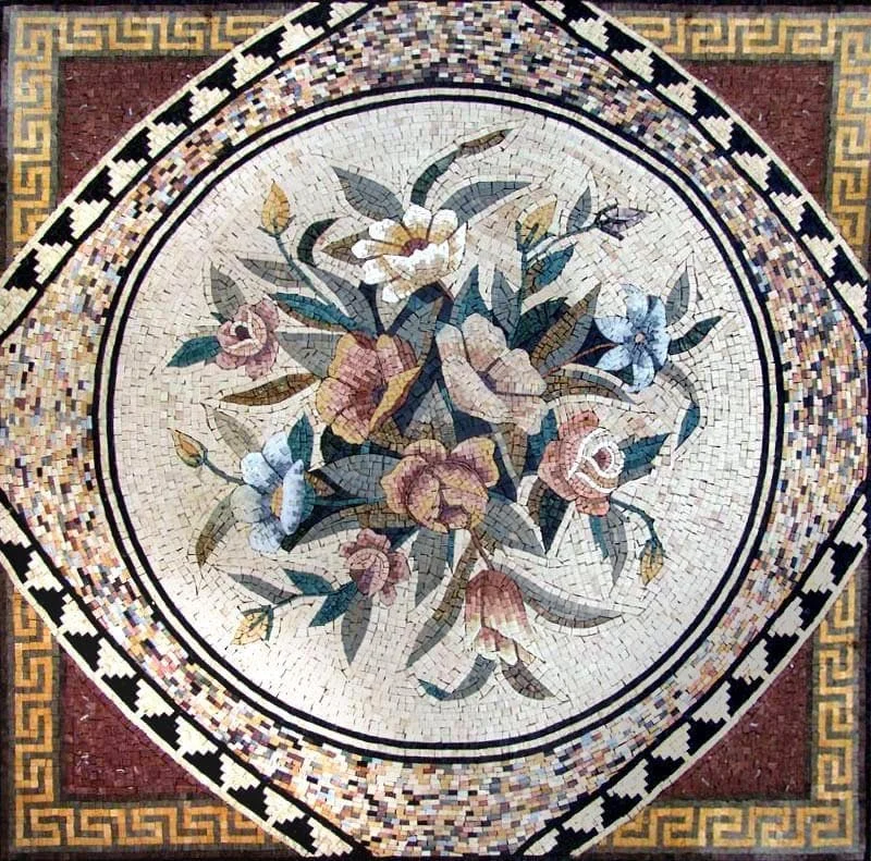 Floral Arrangement - Marble Mosaic Art Geometric Bloom - Mesh Backing