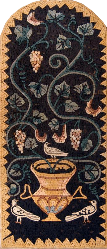 Majestic Grapevine Art - Marble Mosaic With Birds And Floral - Mesh Backing
