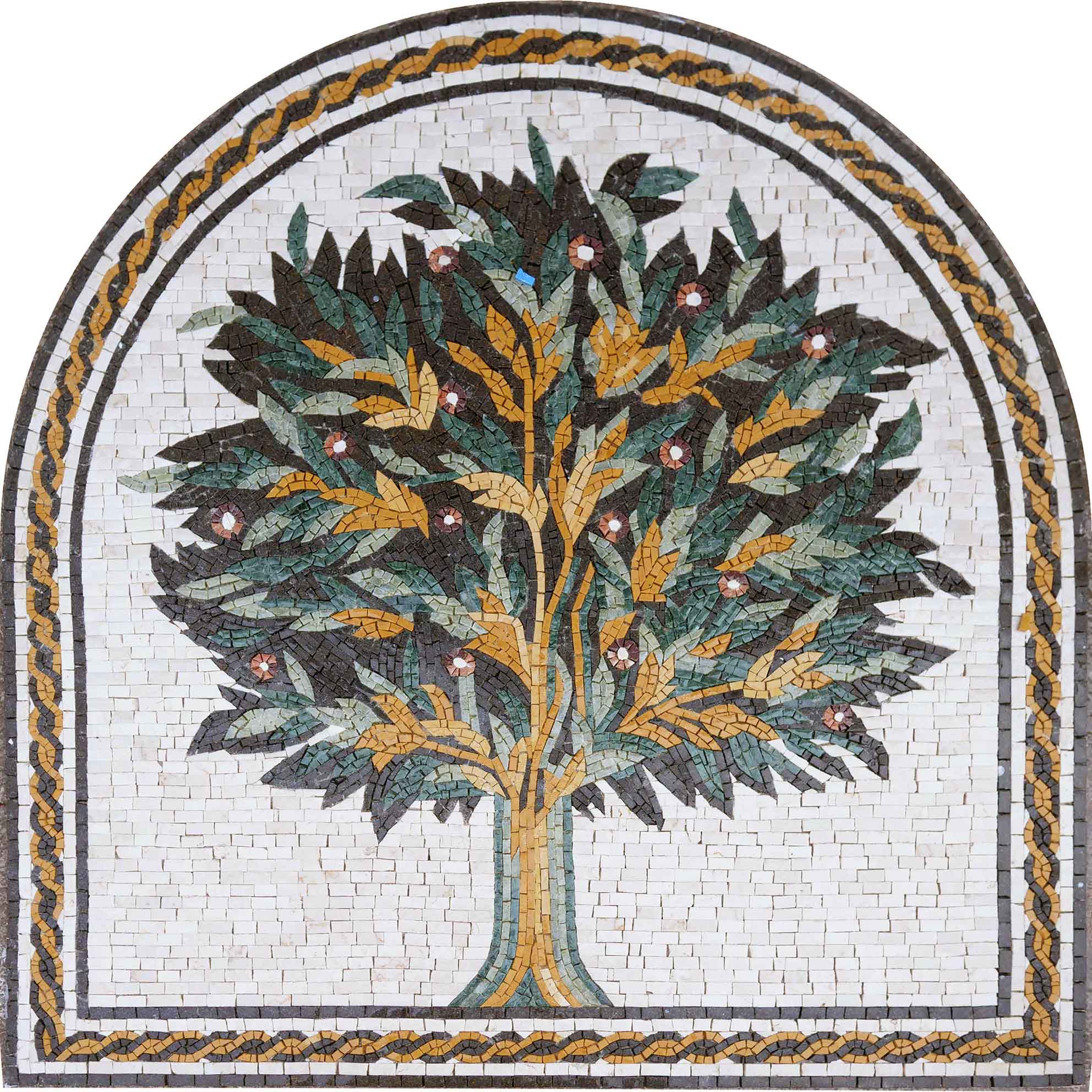 Geometric Tree Life - Marble Compass Pool Medallion Mosaic Artwork - Mesh Backing