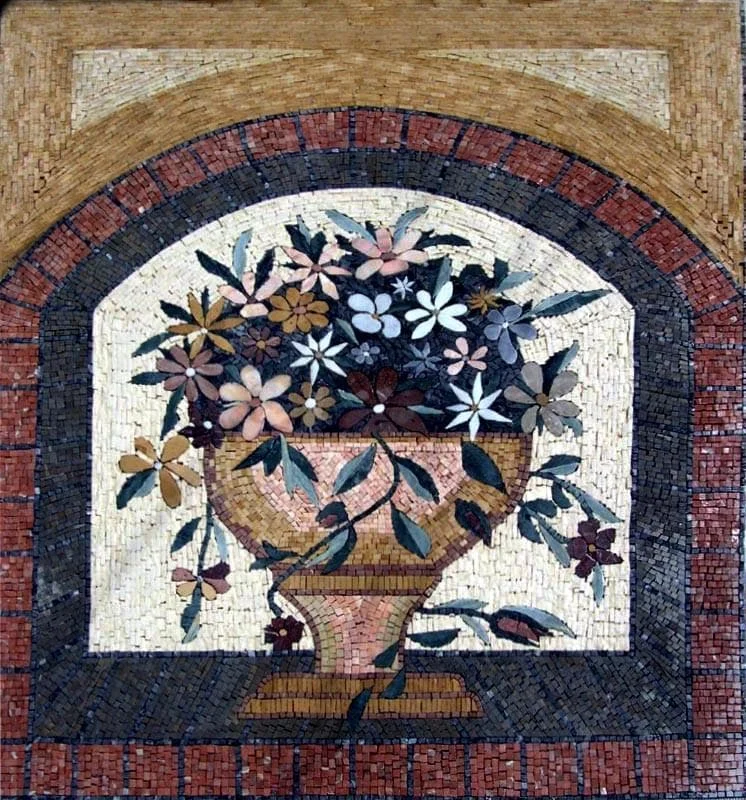 Floral Arrangement Urn - Marble Mosaic Artwork Beautiful - Mesh Backing