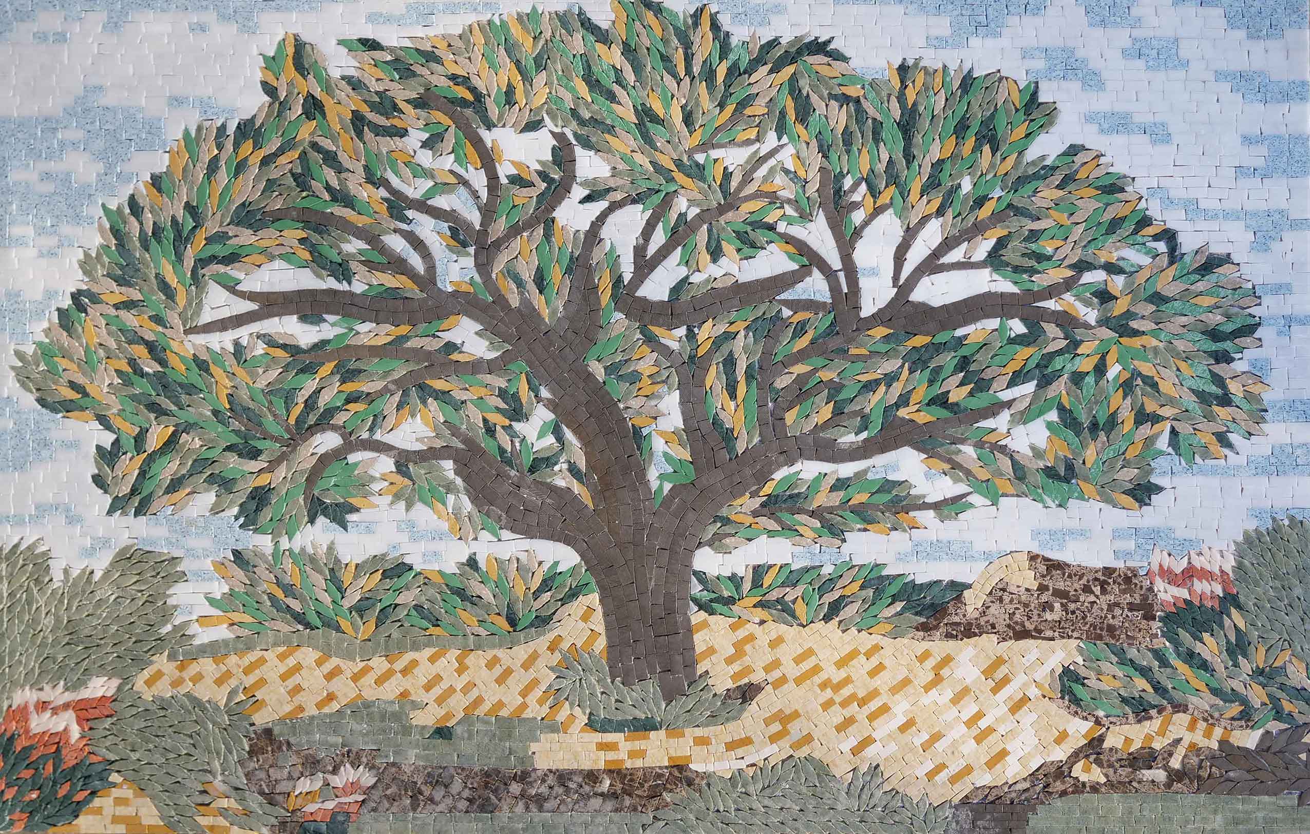 Majestic Olive Tree - Marble Mosaic Art - Mesh Backing
