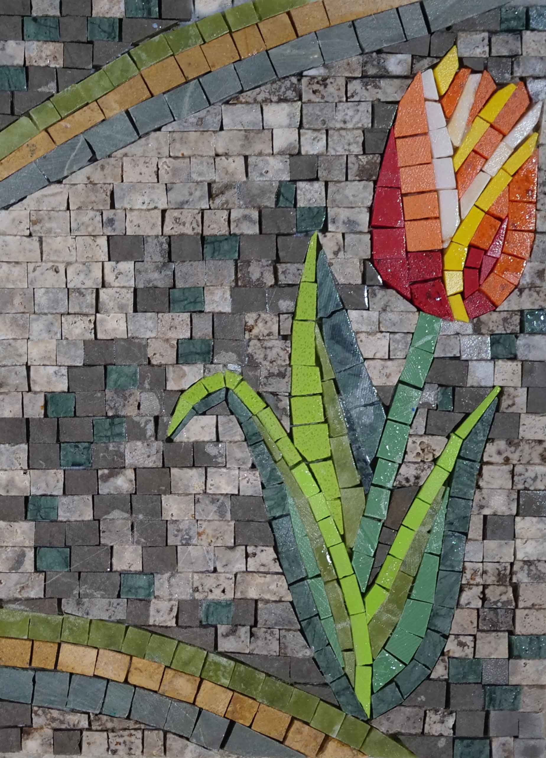 Geometric Bloom - Marble How To Hang Mosaic Art Artwork - Mesh Backing