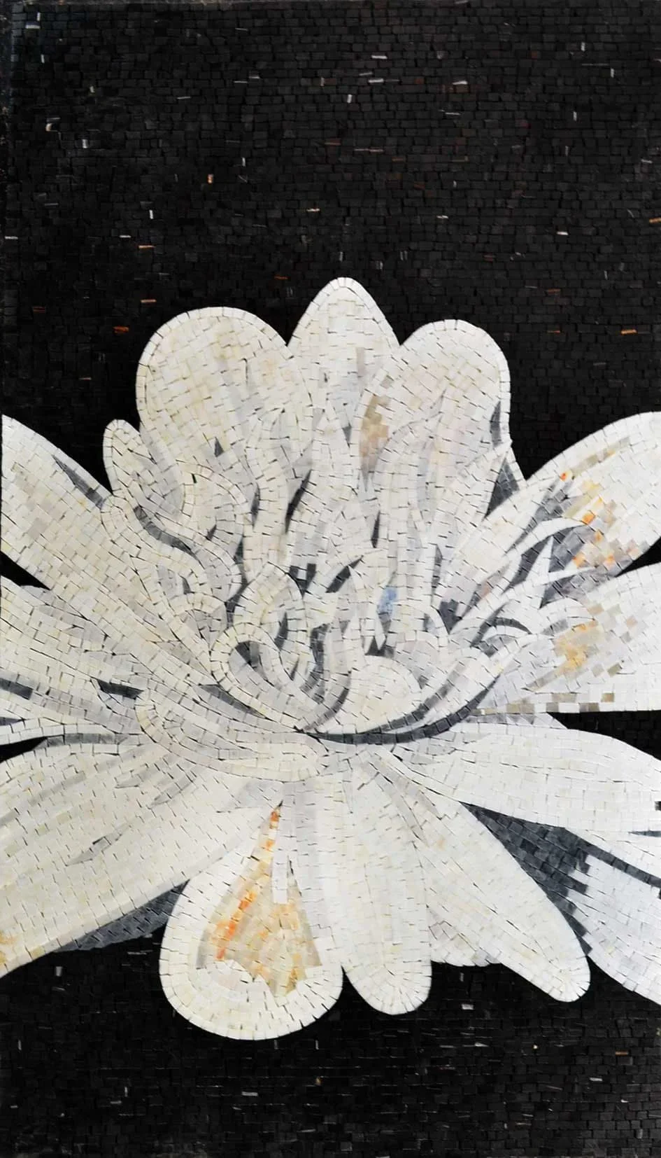Floral Majesty - Marble Mosaic Lily Bed Design - Mesh Backing