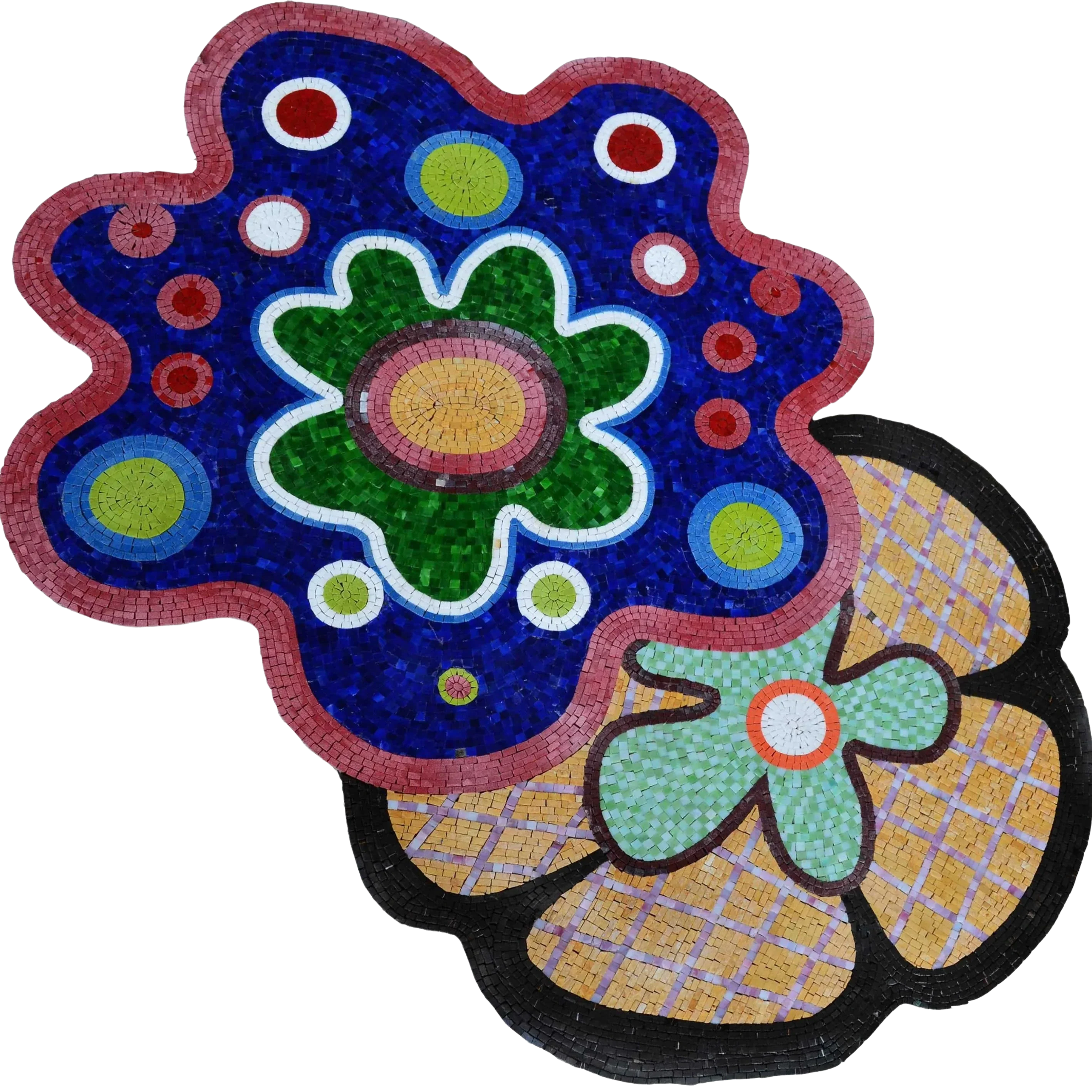 Abstract Floral - Marble Mosaic Flower Designs Retro Bloom - Mesh Backing