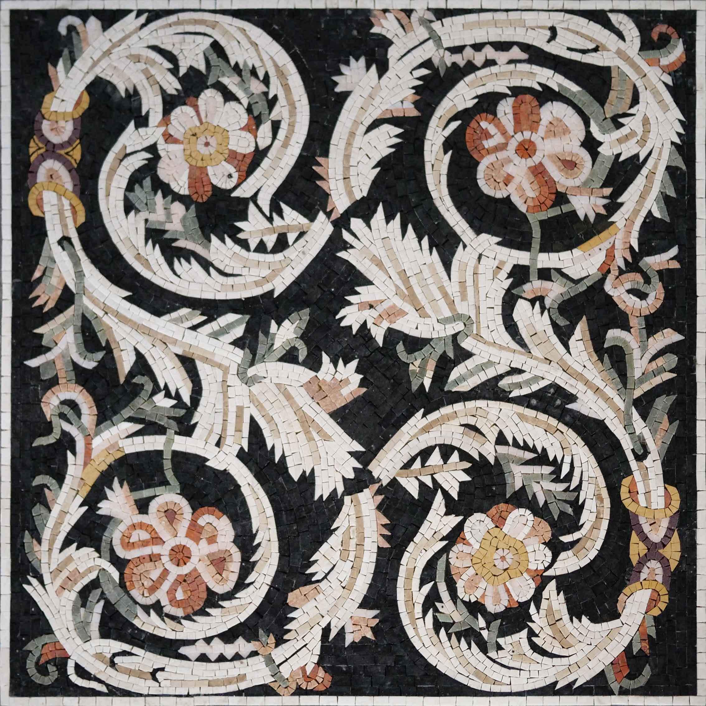 Ornate Vine Pattern - Marble Mosaic Patterns Flower - Mesh Backing