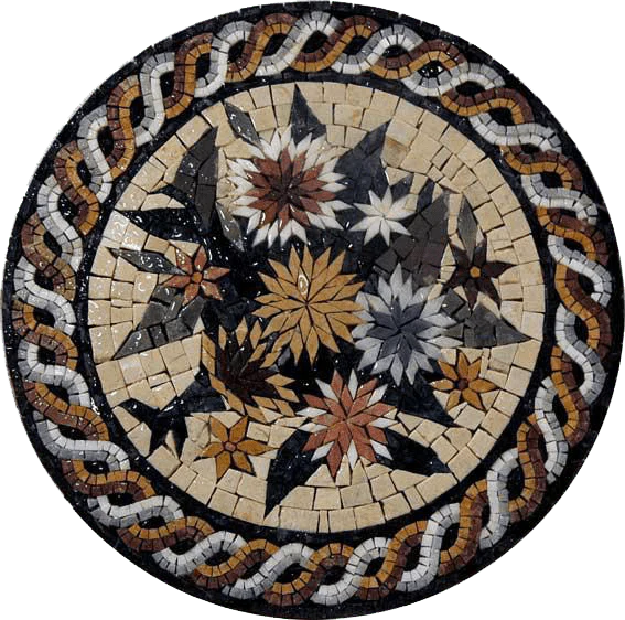 Floral Starburst Pattern - Marble Custom Mosaic Medallion - Mesh Backing