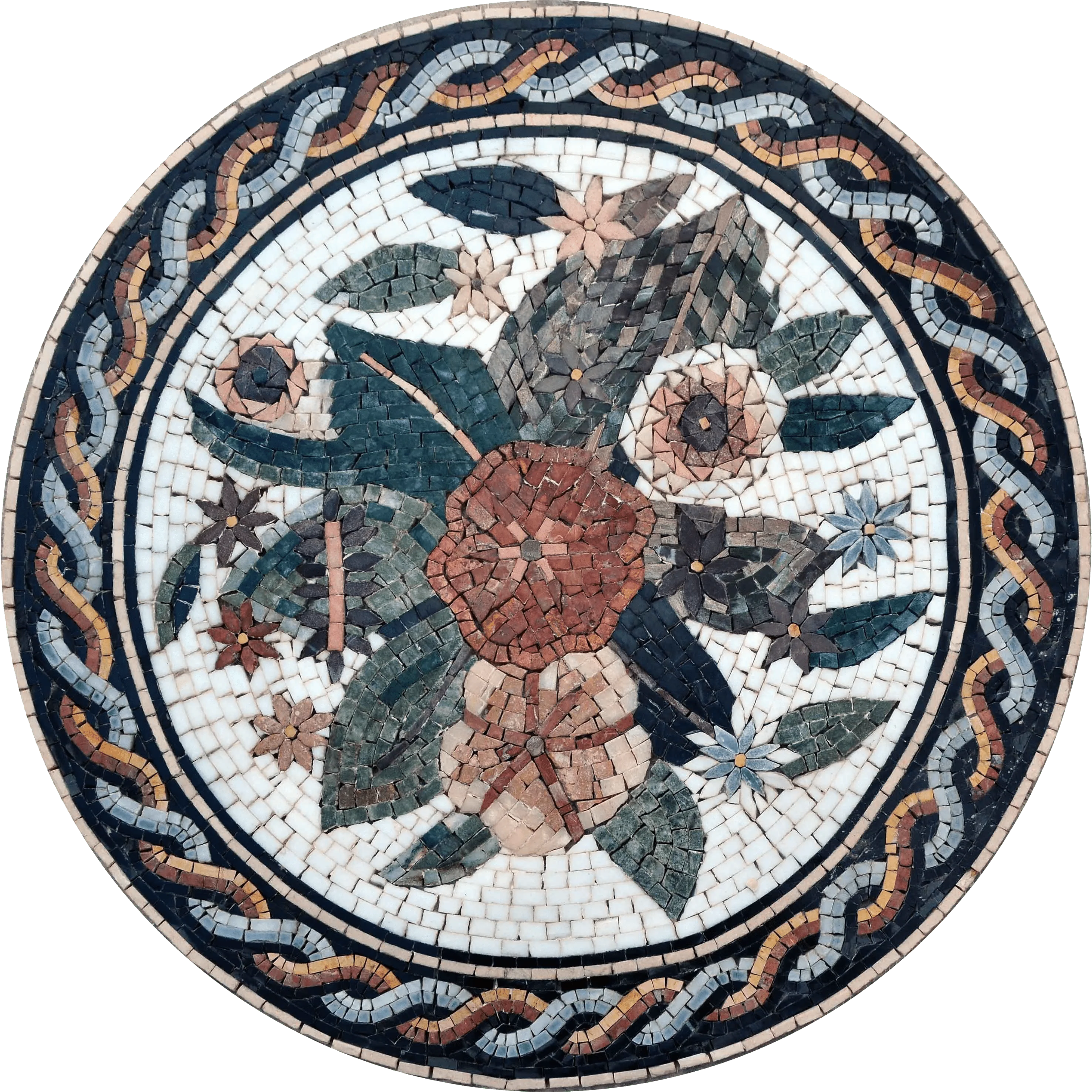 Ornate Bouquet - Marble Mosaic Flower Patterns Medallion - Mesh Backing