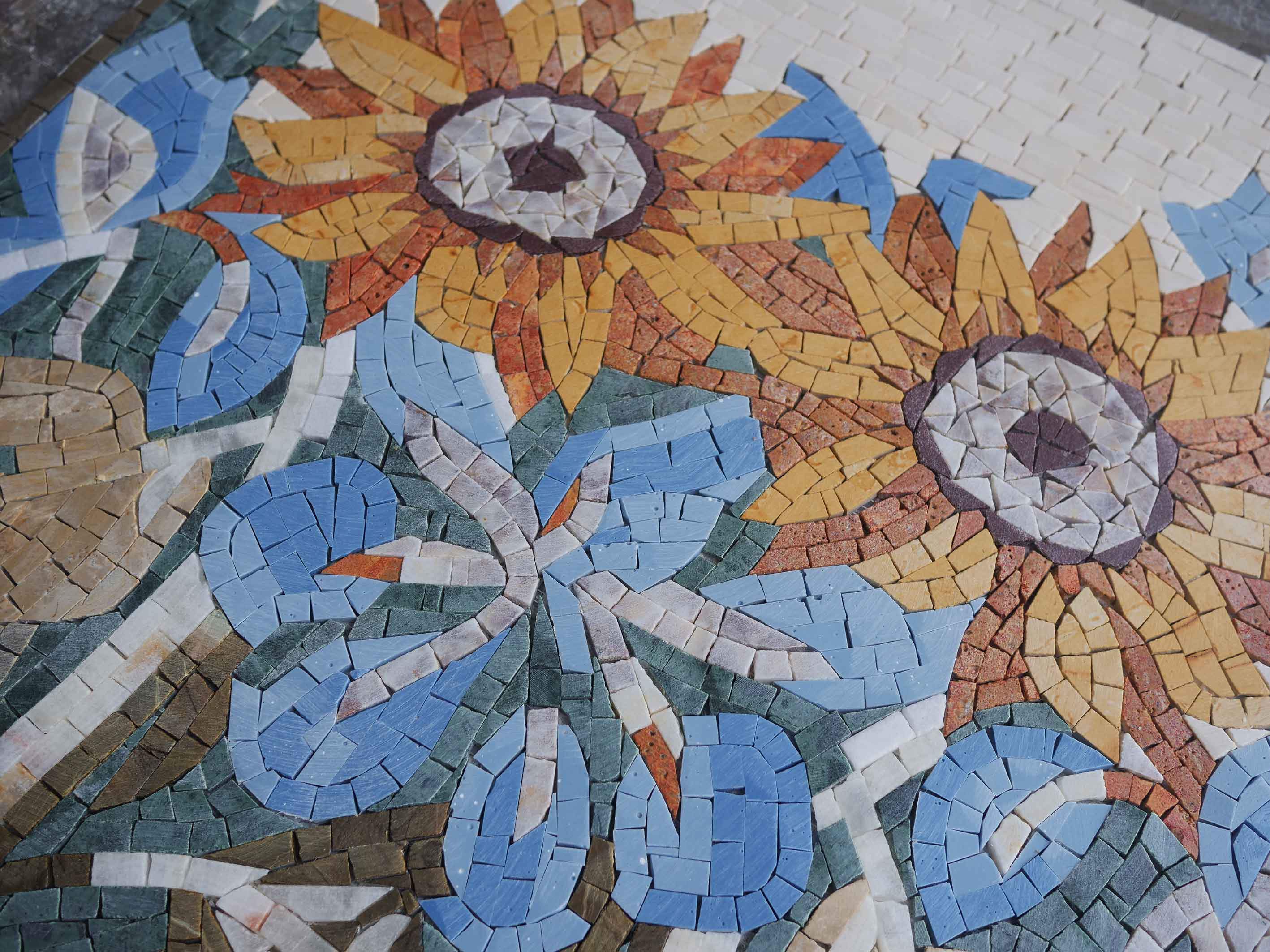 Geometric Sunflowers Floral Arrangement - Marble Mosaic Garden Art - Mesh Backing - Image 2