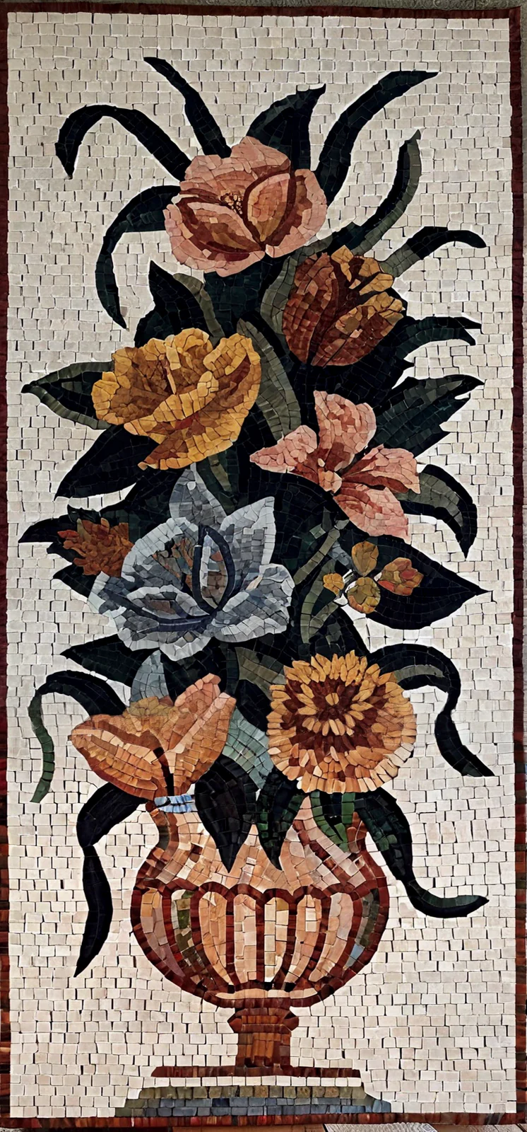 Floral Bouquet - Marble Mosaic Tile Pattern Rising Florals - Mesh Backing