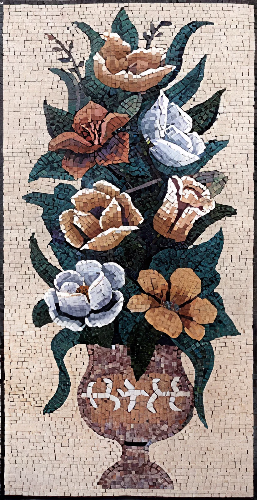 Floral Bouquet Vase - Marble Mosaic Artisan Blossoms - Mesh Backing