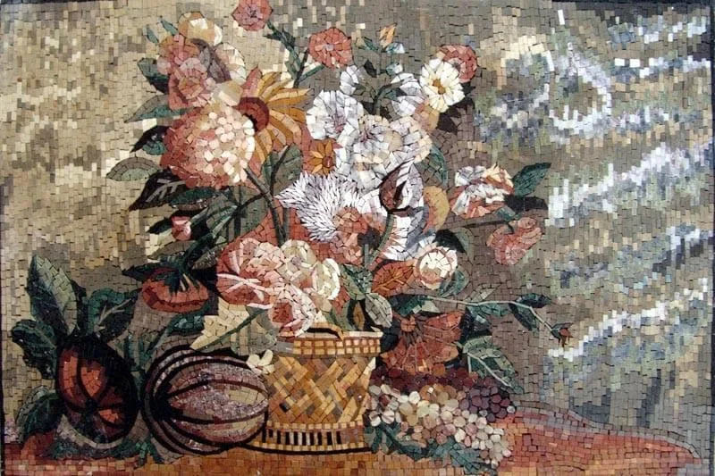 Floral Still Life - Marble Mosaic Wall Art Beautiful Bunch - Mesh Backing