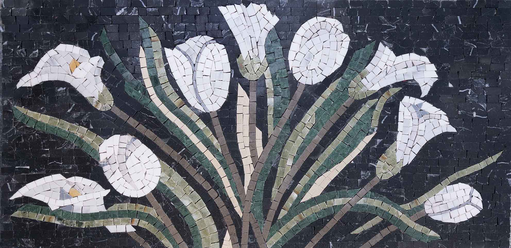 Geometric Lily Arrangement - Marble Modern Mosaic Wall Art - Mesh Backing