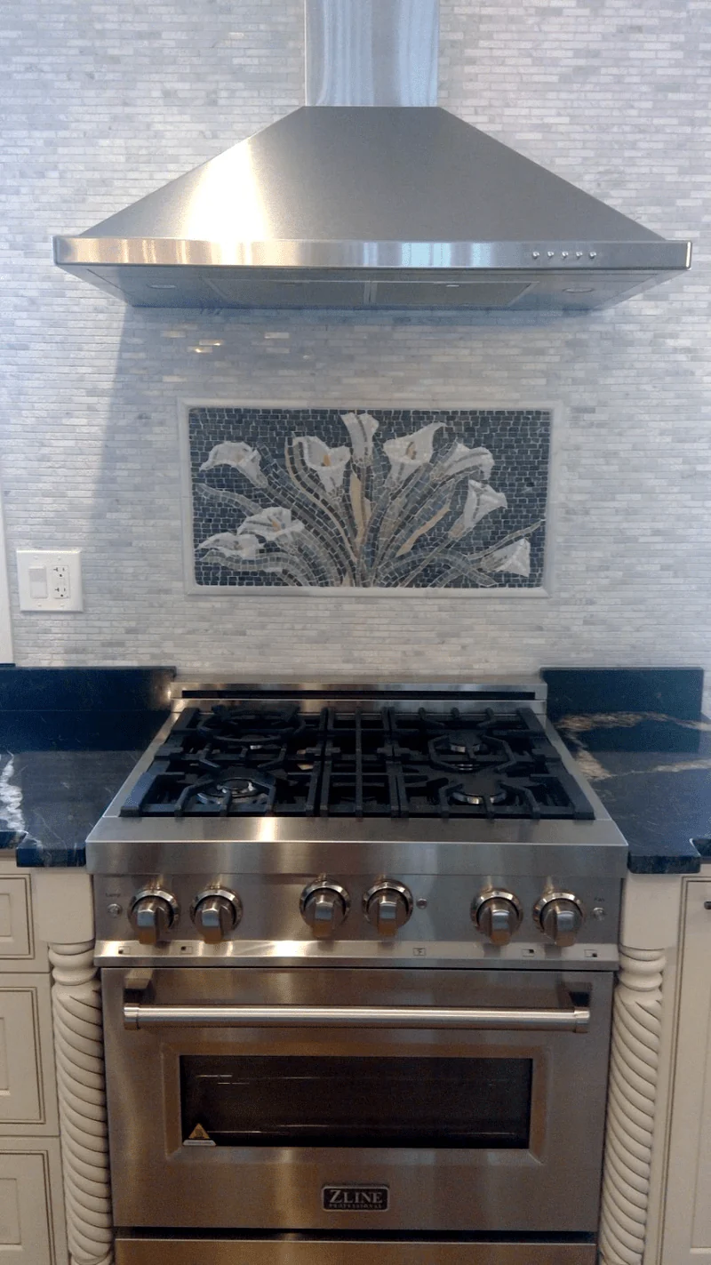 Floral Elegance - Marble Mosaic Lily Wall Art - Mesh Backing - Image 5
