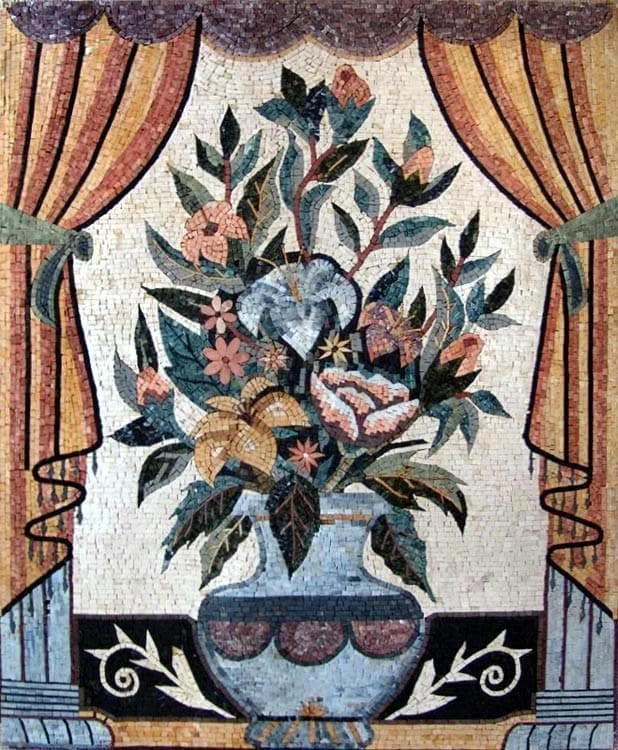 Floral Arrangement - Marble Mosaic Curtain - Mesh Backing