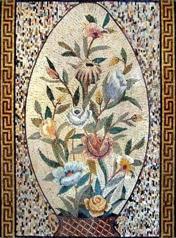 Floral Egg Reproduction - Marble Mosaic Enchanting Arrangement Wall Art - Mesh Backing