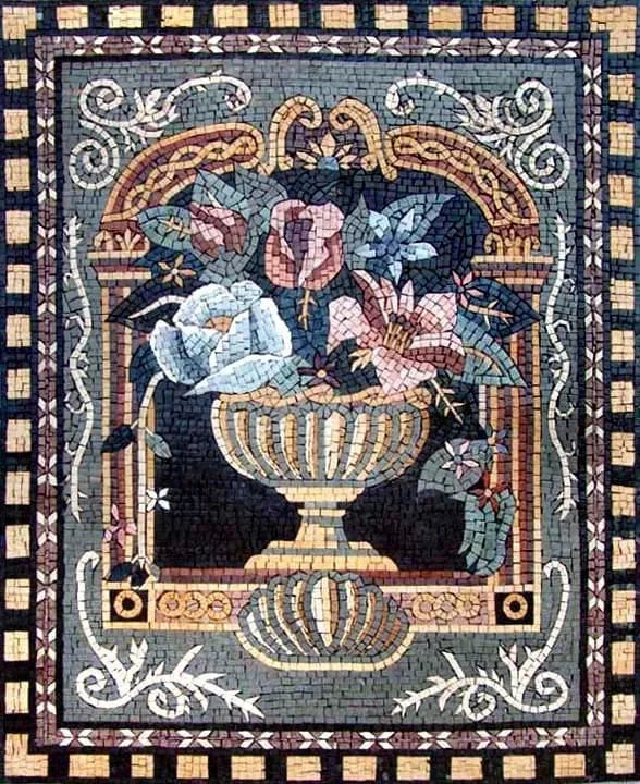Floral Vase - Marble Mosaic Wall Art Trinity Roman Flowers - Mesh Backing