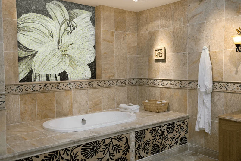 Floral Majesty - Marble Mosaic White Lily Flower Wall Art - Mesh Backing - Image 2