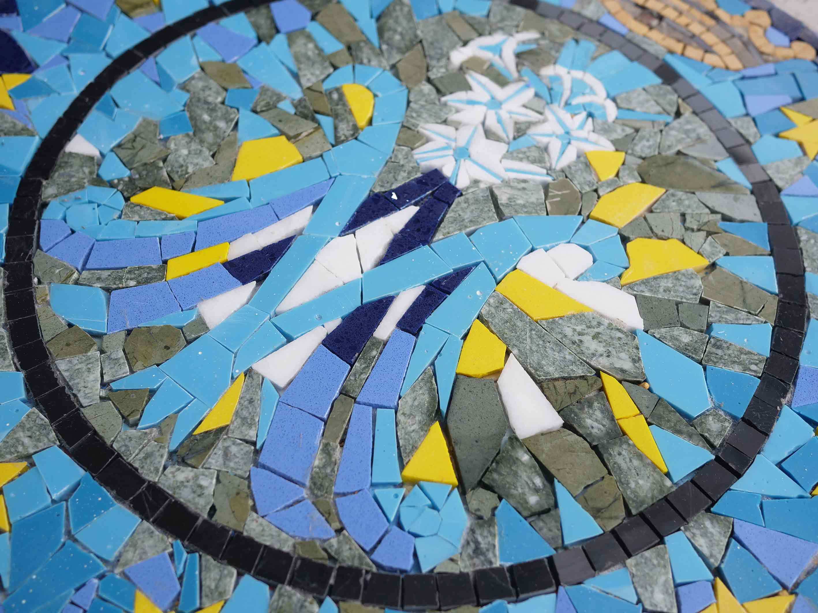 Floral Crowned Initial - Mosaic Design Royal Medallion Luxury Handcrafted Natural Stone Art - Mesh Backing - Image 2