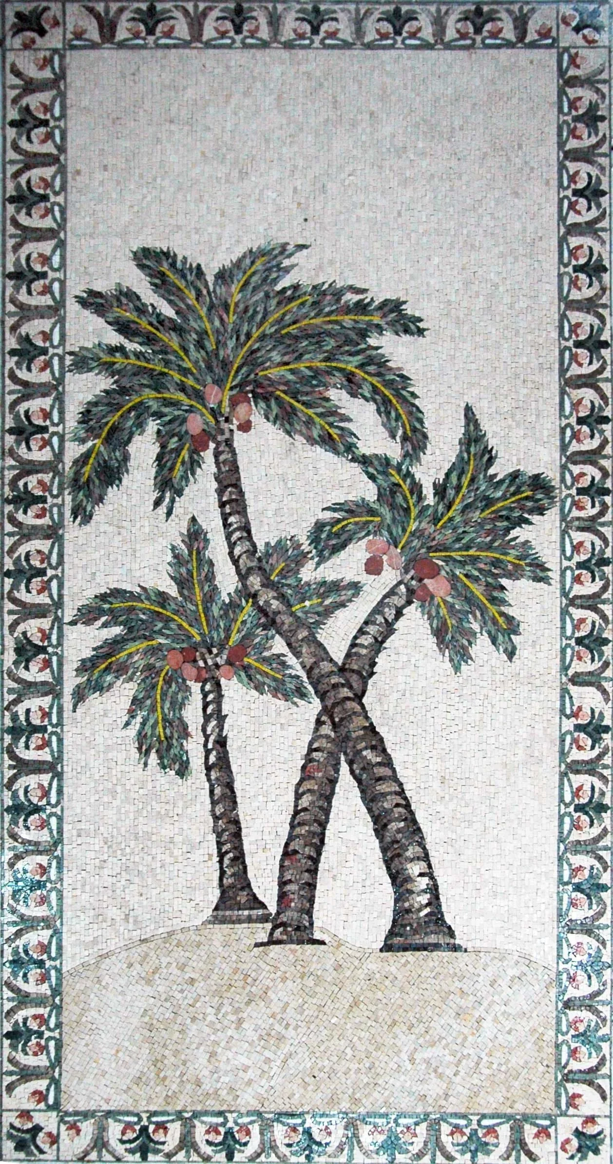 Enchanting Tropical Palms - Marble Mosaic Wall Decor Palm Trees - Mesh Backing