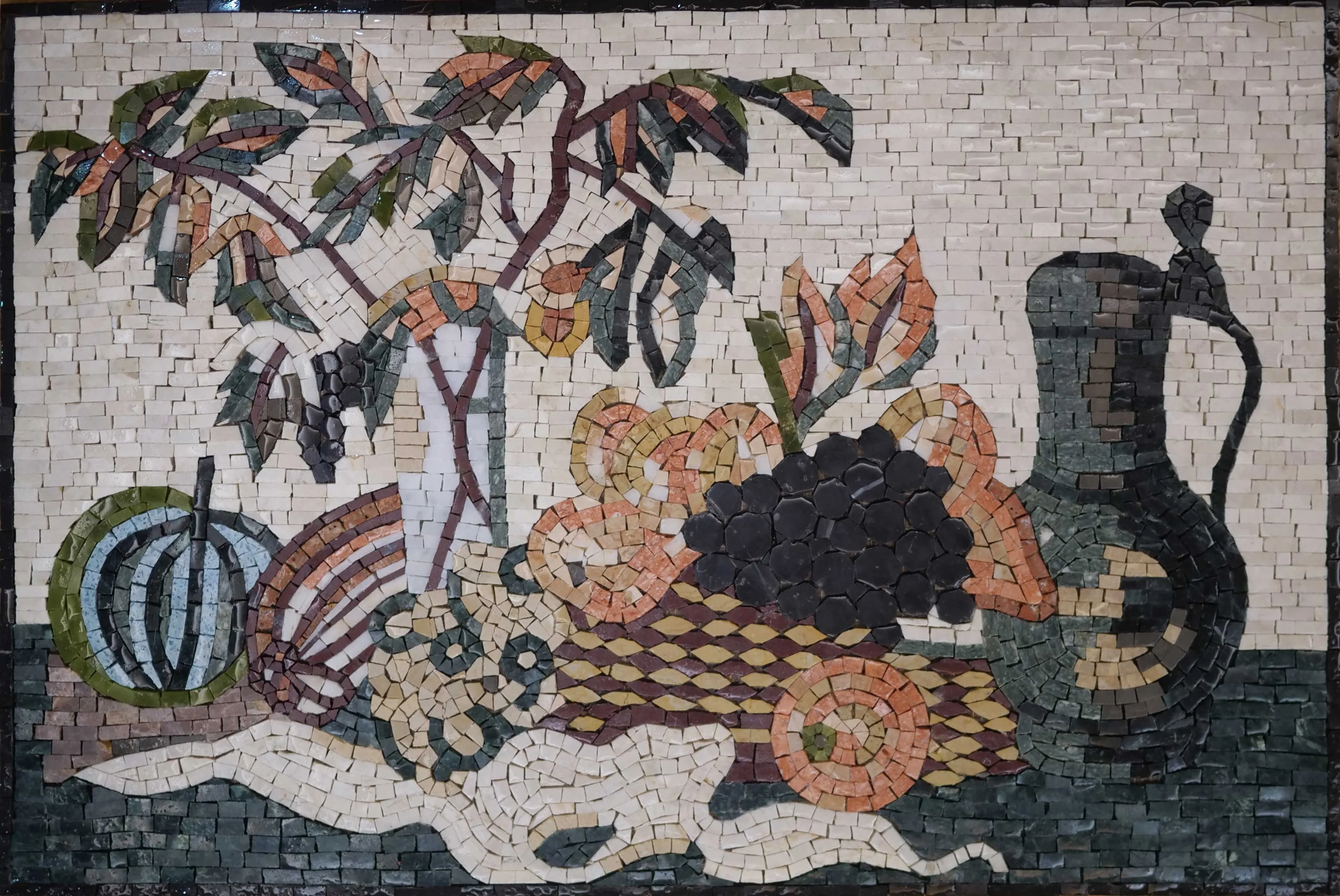 Geometric Still Life - Marble Mosaic Custom Oriental Kitchen - Mesh Backing