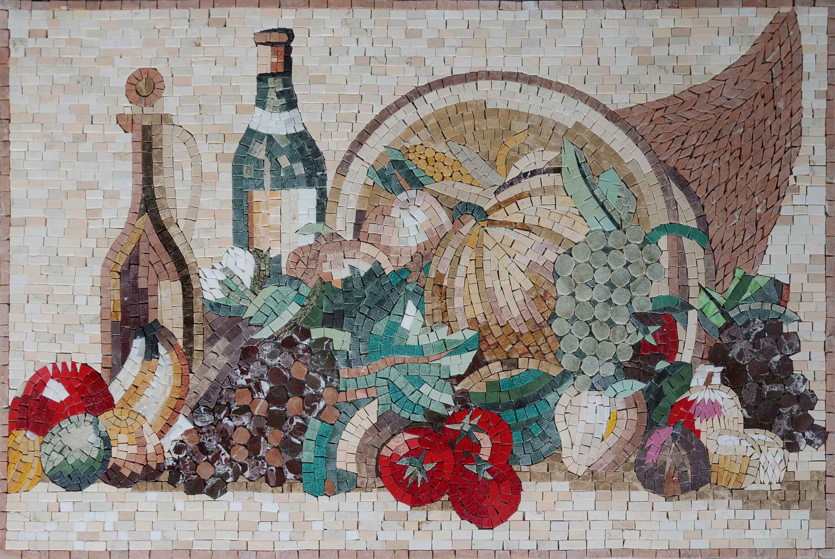 Food Art Basket - Marble Home Renovations Mosaic Luxury Handcrafted Natural Stone - Mesh Backing