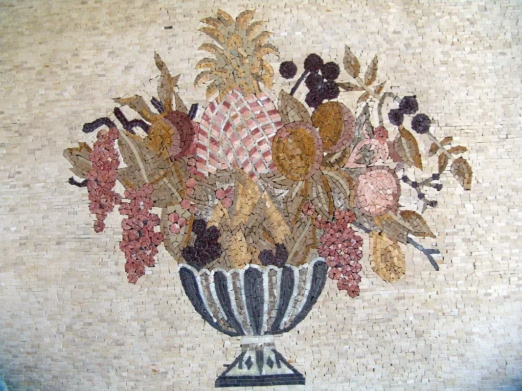 Fruit Still Life - Marble Mosaic Art For Sale Ciotola - Mesh Backing