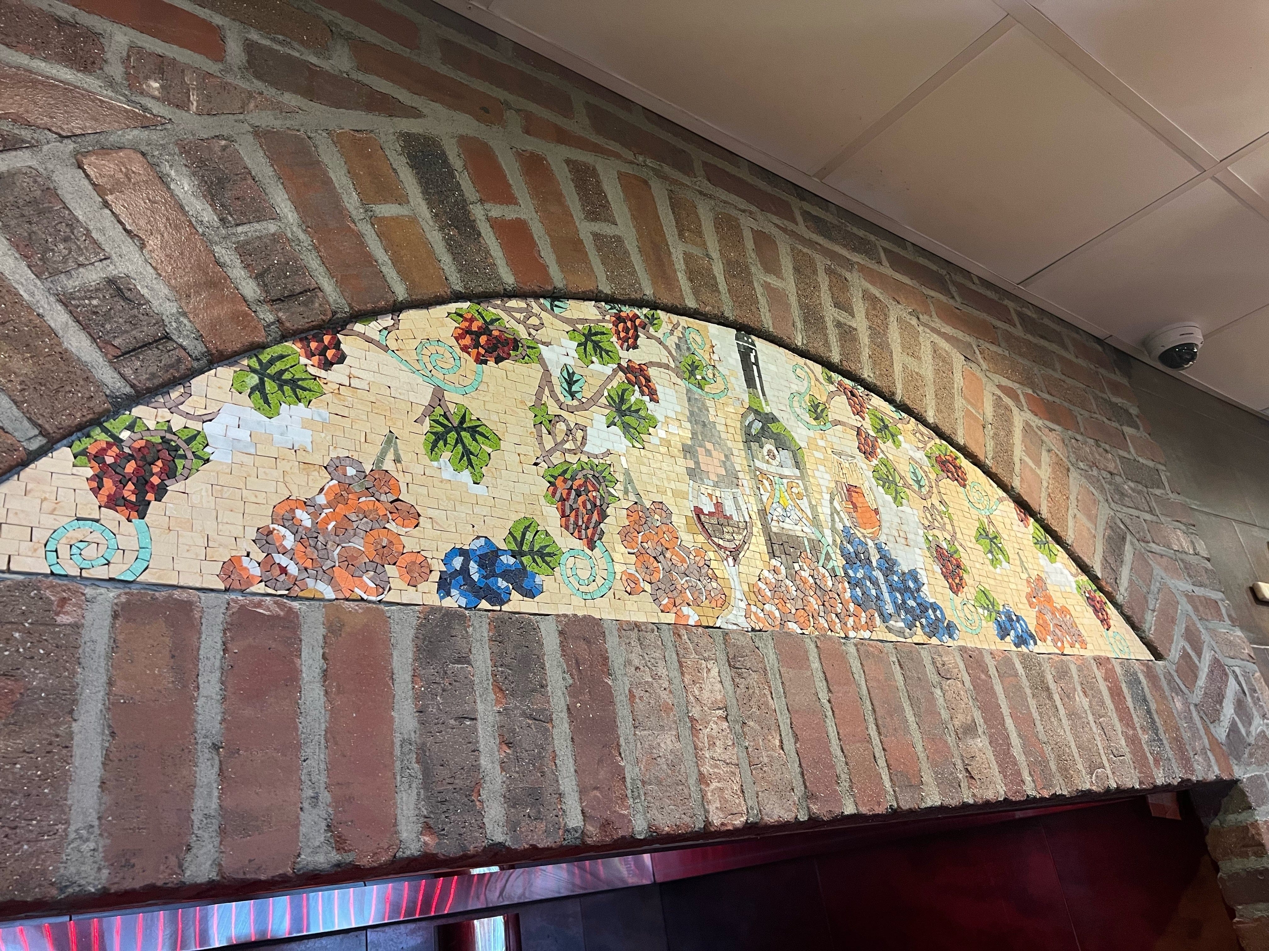 Wine Bottle Still Life - Bird Mosaic Art Tuscany Winery Mural - Mesh Backing - Image 3
