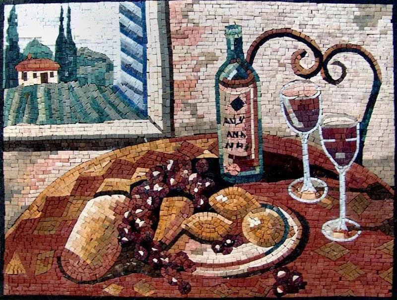 Still Life Tabletop - Marble Mosaic Design - Mesh Backing