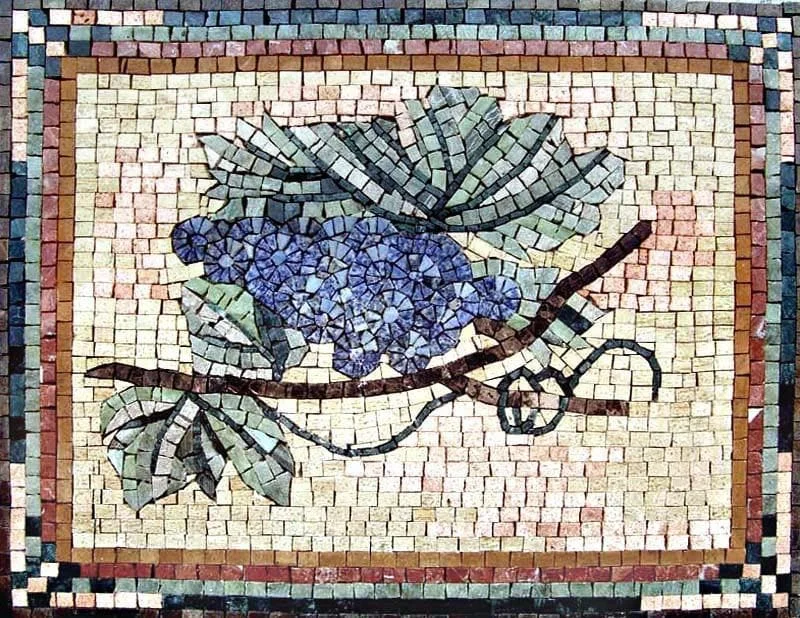 Grape Vine Motif - Marble Mosaic Patterns Grapes - Mesh Backing
